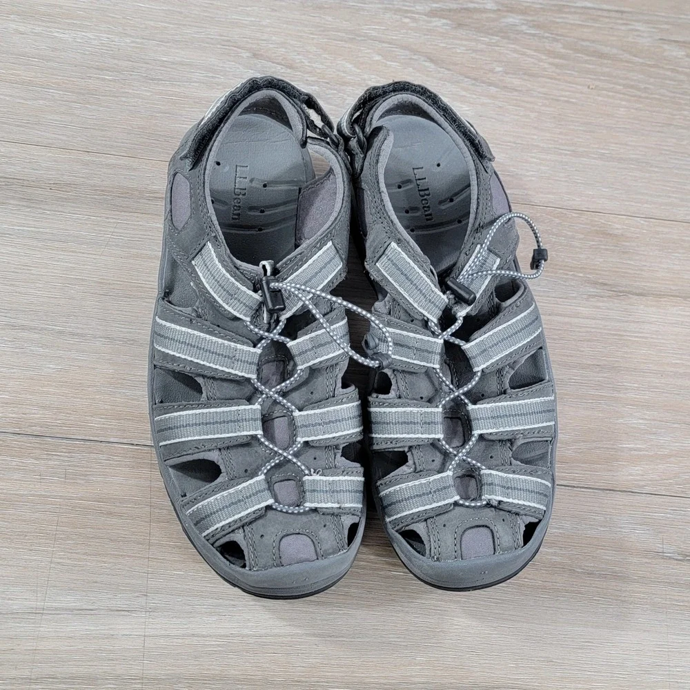 LL Bean Mens Allagash Sport Sandals Grey Closed Toe Hiking Water Shoes Size 9